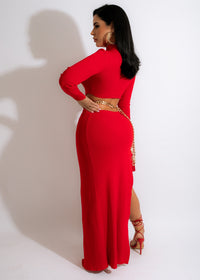 Red Midi Dress With Chain Belt Small Red Midi Dress With Chain Belt Small