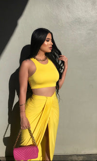 Yellow Two Piece Skirt Set