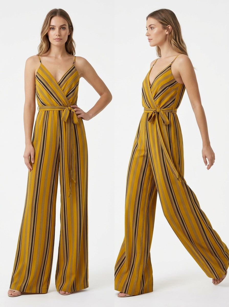 Yellow Stripe Belted Palazzo Jumpsuit