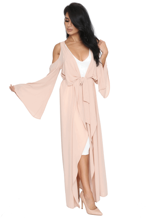 Nude Cold Shoulder Maxi Duster