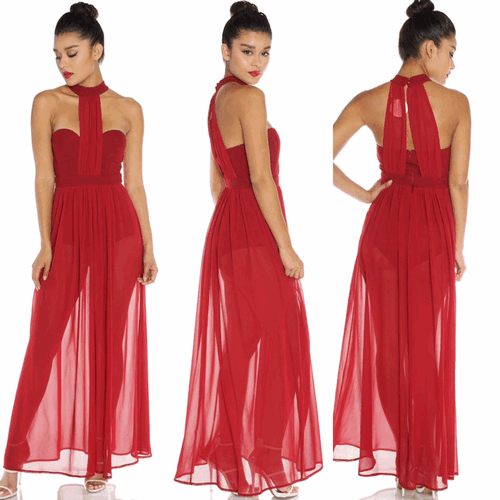 Wine Bodysuit Maxi Dress