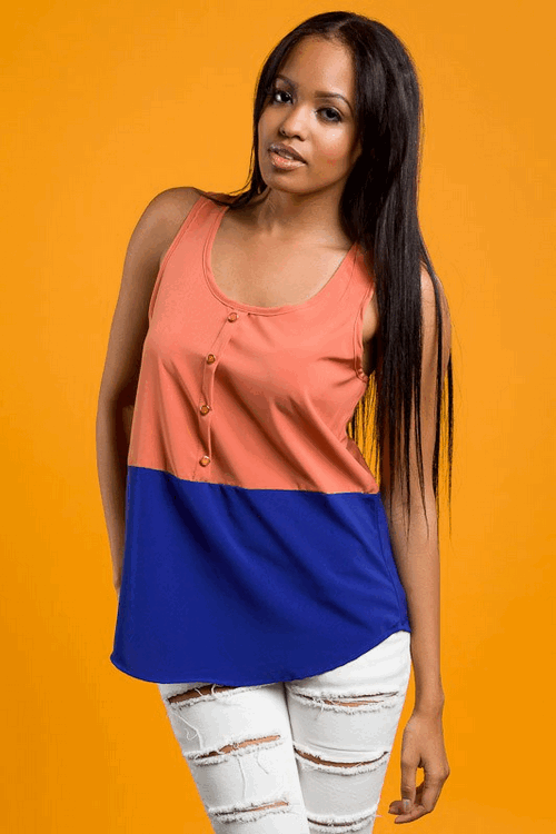 Color Block Button Tank