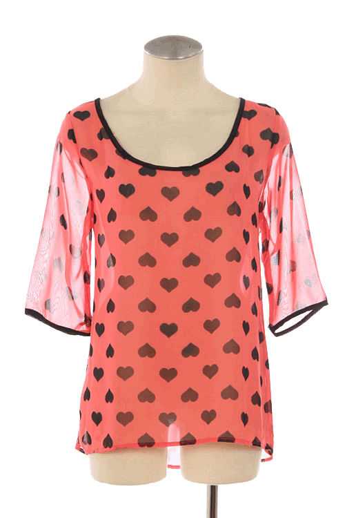 Heart Print Chiffon Top